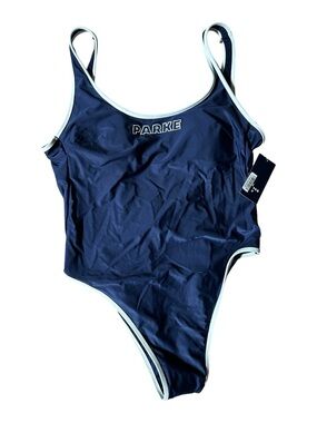 NWT Parke x Target 90s One-Piece Swimsuit Navy Blue White Trim Logo - Size Large